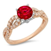 1. dijamant okruglog reza s imitacijom rubina od 14k ružičastog zlata s umetcima prsten od 9,5