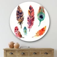 DesignArt 'Šareni Boho Art Feather Set II' Boemian & Eclectic Circle Metal Wall Art - Disk od 36