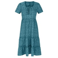 ODEERBI haljine za žene midi haljina trendi casual square-vrata print kratki rukavi labava haljina plava