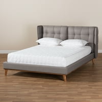 Moderni krevet U Stilu sivih presvlaka od tkanine s orahovim smeđim drvenim završetkom u veličini Number-Number