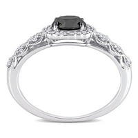 Carat T.W. Crno -bijeli dijamant 10kt bijelo zlato filigran halo zaručnički prsten