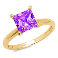 Zaručnički prsten s ljubičastim prirodnim ametistom izrezanim princezom od 2,5 karata u žutom zlatu od 18 karata,