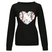 Ženska majica dugih rukava ležerna majica s okruglim vratom s uzorkom bejzbolskog srca lagani široki pulover gornji