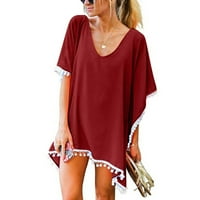 Ženske obloge Kaftan Chifon Chifon Tassels Swimwear Beach labavi bikini prekrivaju vrhove