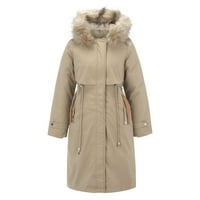 Ženski jesensko-zimski široki jednobojni kaput s kapuljačom, tri načina nošenja, duga izolirana pamučna jakna