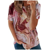 Ženska Osnovna ležerna majica s kratkim rukavima, modne majice s okruglim vratom s mramornim printom, ljetne košulje