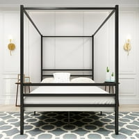 Krevet s baldahinom i metalnom platformom, u punoj veličini, Crni