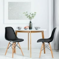 Moderna plastična šuplja stolica s drvenom nogom, Crna