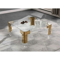 Meridian Namještaj Casper od nehrđajućeg čelika Squared Stakleni gornji stolić za kavu u zlatu