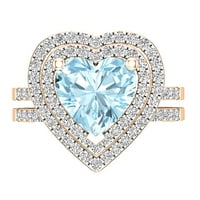 DazzlingRock kolekcija Heart Aquamarine i okrugli bijeli dijamantni dvostruki halo zaručnički prsten Set za žene