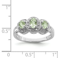 Primarno Srebro prsten od sterling srebra s rodijem, zelenim kvarcom i dijamantom