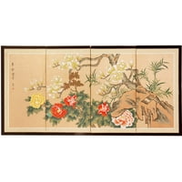 4ft. Duga ručno osnovana kineska svilena zidna umjetnost zaslona - cvijeće i cvjetovi