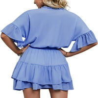 Ženske Minidresses, Jednobojni sarafan s izrezom u obliku slova u, haljina od kaftana, kombinezon u plavoj boji