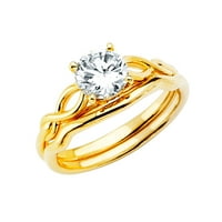 Čvrsta 14K žuto zlato kubična cirkonia CZ vjenčana traka i zaručnički prsten za mladenke dvije set veličine 12