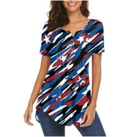 Ženske ljetne vrhove majice s kratkim rukavima v VECK Prevelike američke zastave Print Tops Pleaded TUMP PRINT