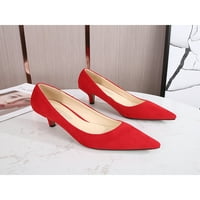 Eloshman cipele za žene oblače se niska potpetica udobna fau antilop rad u šiljastu nožnu partiju sandale crvena