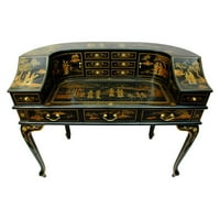 Orijentalni namještaj, crni lakirani ženski stol sa zlatnim Chinoiserie