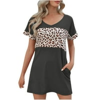 Ženska majica haljina modno leopard patchwork Crewneck kratki rukavi labava džepna mini haljina Summer Beach Sundress