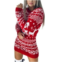 Cethrio Ljetna haljina za žene- Božićna haljina od džempera s dugim rukavima božićno drvce Elk snježna pahuljica