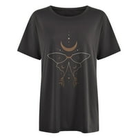 Žene Sunčev Mjesec majica Crewneck Butterfly Grafički vrhovi kratki rukavi vintage košulje lubanje tiskana bluza