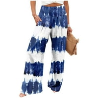Očistinja Yohome široke hlače za žene modno labavo casual print visoki struk Tamno plava xxxl