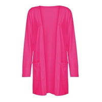 Tking Fashion Women Long Cardigan casual dugi rukav otvoren prednji čvrsti lagani džepni kaputi vrući ružičasti