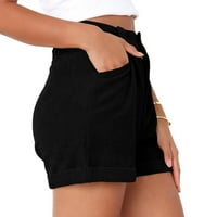 Ženske kratke hlače ljetne Ležerne hlače visokog struka, jednobojne široke kratke hlače od kordona, jednobojne,