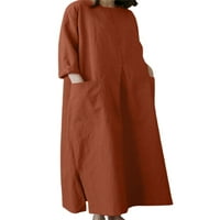 Ženska jednobojna Maksi haljina s okruglim vratom s rukavima od lampiona široke kaftanske haljine
