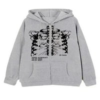 Skeletonski tiskani grafički zip kapuljača za žene prevelike y2k jakne za duksericu e-gir 90s pulover ulična odjeća
