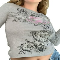 Žene Y2K dugi rukav Top Tee Graphic Print Majica Slatka kawaii majica majice za vrat e-djevojke jesenske bluze