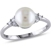Bijeli okrugli kultivirani slatkovodni biser i karat T.W. Dijamantni 10kt bijeli zlatni koktel prsten
