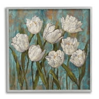 Stupell Industries Vintage Country White tulipani preko uznemirenog meko plavog tradicionalnog slikanja siva uokvirena