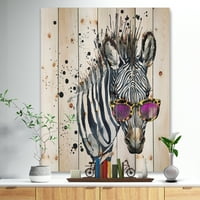 DesignArt 'smiješna zebra akvarel' životinjski otisak na prirodnom borovom drvetu
