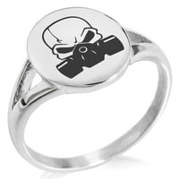 Biološki opasna Lubanja smrti od nehrđajućeg čelika s minimalističkim ovalnim vrhom, poliranim prstenom s pečatom