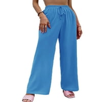 Ženske hlače s vezicama, jednobojne hlače, Ležerne boho hlače, široke Palazzo hlače s elastičnim strukom, plave