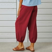 Sportske hlače od pamuka i lana ženske Ležerne široke hlače s elastičnim strukom od pamuka i lana s džepovima