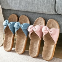 Kućne papuče; ženske ljetne neklizajuće obične lanene udobne boho ravne papuče s mašnom; Ležerne sandale u ružičastoj