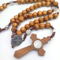Kršćanska zaštita od potamnjenja, katolička religija, drvena molitvena krunica, ogrlica s križem od perli, privjesak,