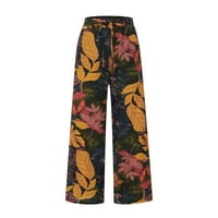 Ženske cvjetne pamučne lanene hlače velike veličine ravne široke hlače visokog struka za žene hlače za slobodno