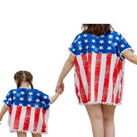 Donji dio, široki pulover s američkom zastavom, Modni ljetni vrhovi kratkih rukava i donji dio vrata za mamu i
