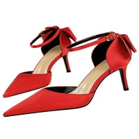 Ženske sandale na visoku petu s remenom za gležanj, model sandale, pumpe s mašnom, večernje vjenčane cipele, crvene