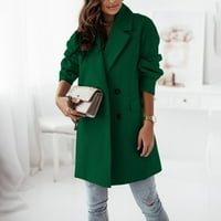 Ženski Jednobojni dvoredni kaput srednje težine, dugih rukava i bez džepova, gornja odjeća s džepovima-Zelena