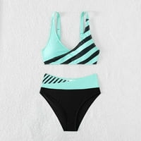 Ženske ljetne bikini setovi trendi boja blok print prednji zakret v vrat gurnuti podstavljene kupaće kostime s