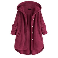 Ženski zimski kaputi s kapuljačom plus veličine povremeni džepovi s gumbom visoki kaputi s kapuljačom s dugim