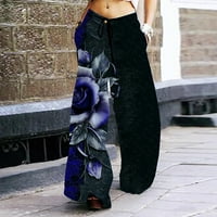 Ženska modna retro ležerna labava strujanja s tiskanim nogama s džepovima ljubičasta xl