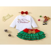 Djevojčica božićna odjeća, dugi rukavi Romper + slojevita suknja + set za glavu za novorođenčad za novorođenčad