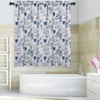 Plave cvjetne zavjese za dnevni boravak, kratka zavjesa za kupaonicu s printom lišća, zavjese za kafić na pola