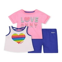 Majica kratkih rukava za djevojčicu, majica sa srcem i biciklističke kratke hlače, Komplet odjeće