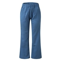 ženske Ležerne jednobojne pamučne lanene hlače s elastičnim pojasom i vezicama u struku, duge široke hlače