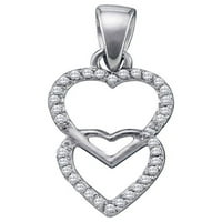3-inčni nakit od bijelog zlata od 10 karata, ženski okrugli privjesak s dvostrukim dijamantom u obliku srca